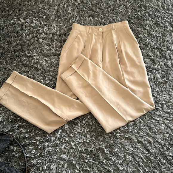 Nordstrom Preview Collection Tan sandwashed 100% silk trousers 10 - Picture 3 of 14